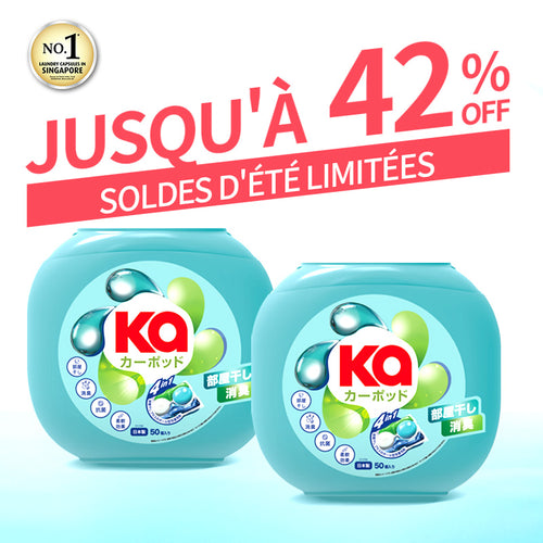 Promo image for KaPOD laundry capsules with up to 42% off for summer sales, highlighting effective cleaning power.
